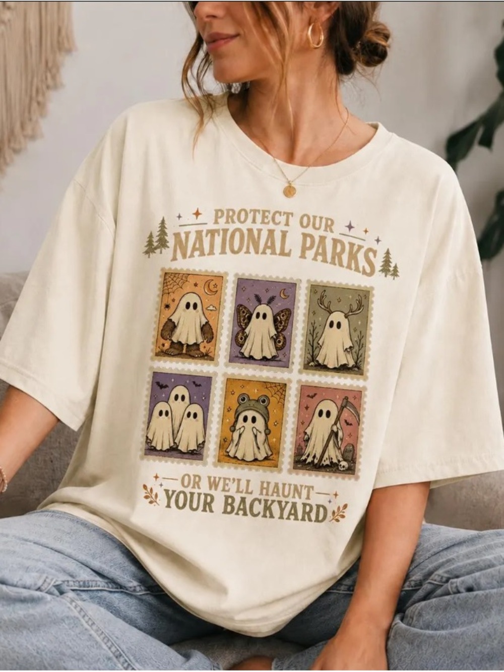 Protect Our National Parks Comfort Color Tee, Cute Halloween Ghost Graphic Tee